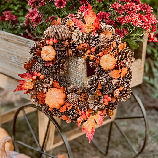 13 Inch Foliage and Pinecone Fall Wreath