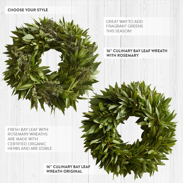 16 Inch Culinary Bay Leaf Wreath, Choose Your Style