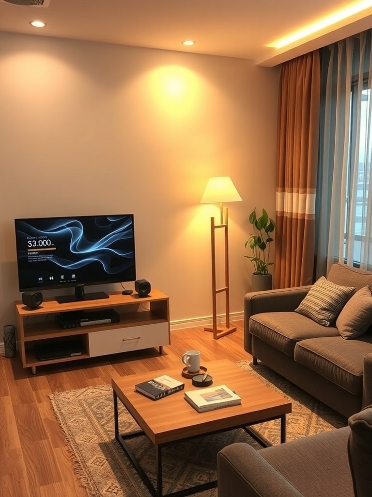 Cozy small living room with smart home technology