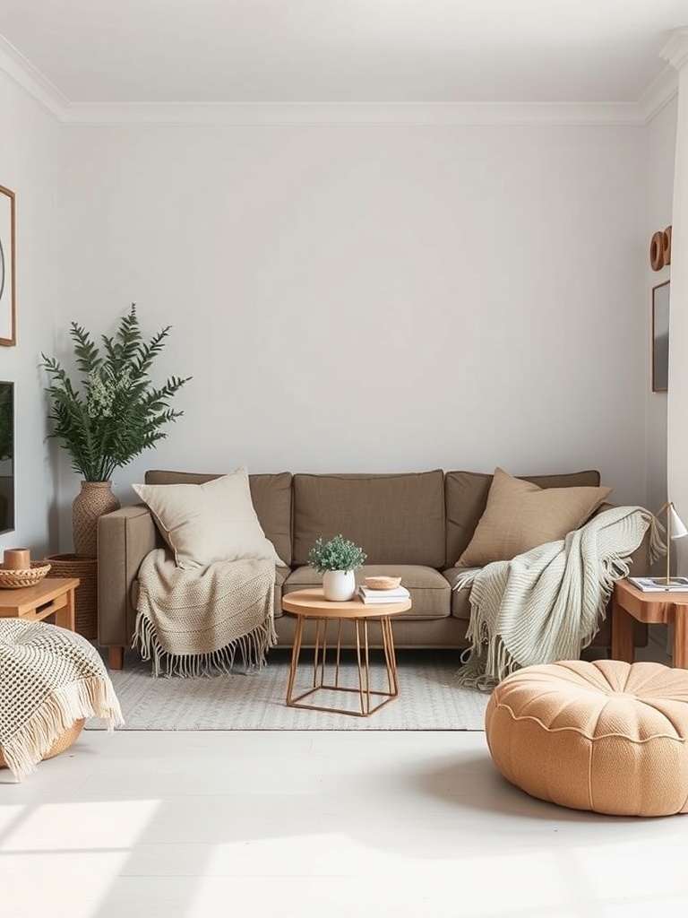 Cozy small living room with layered textures