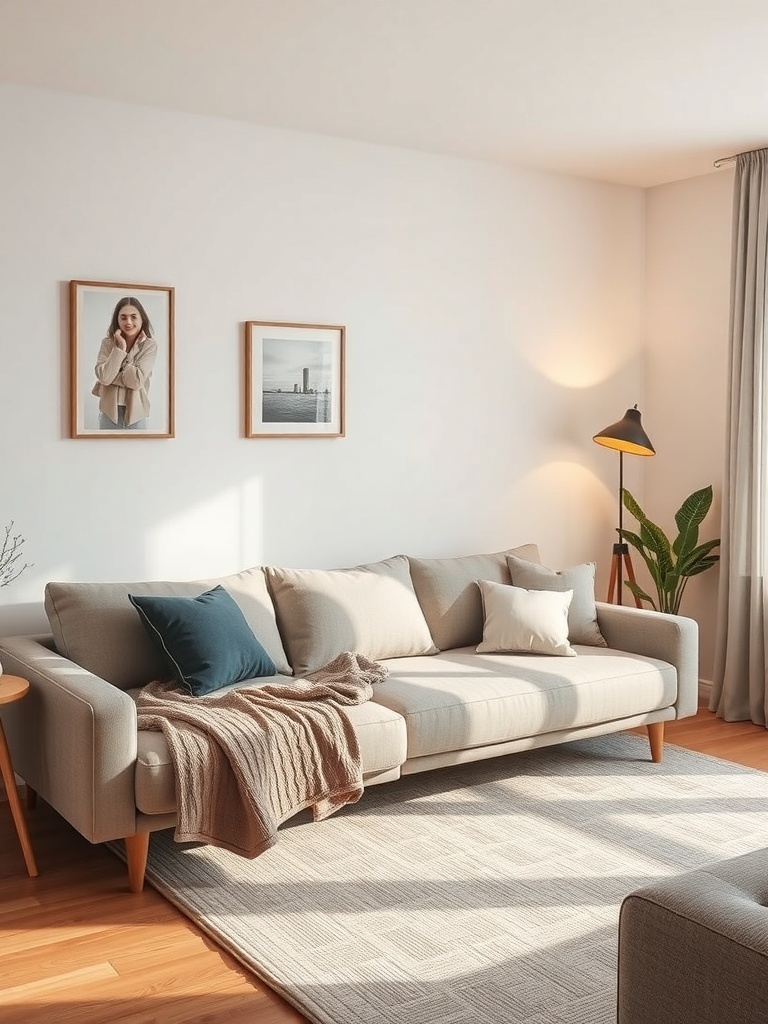 A stylish multi-functional sofa bed in a small living room setting