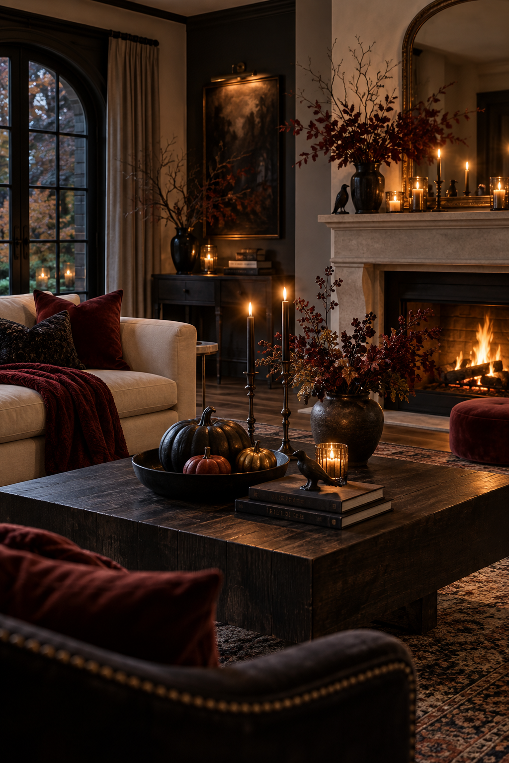 Sophisticated Halloween fireplace mantel