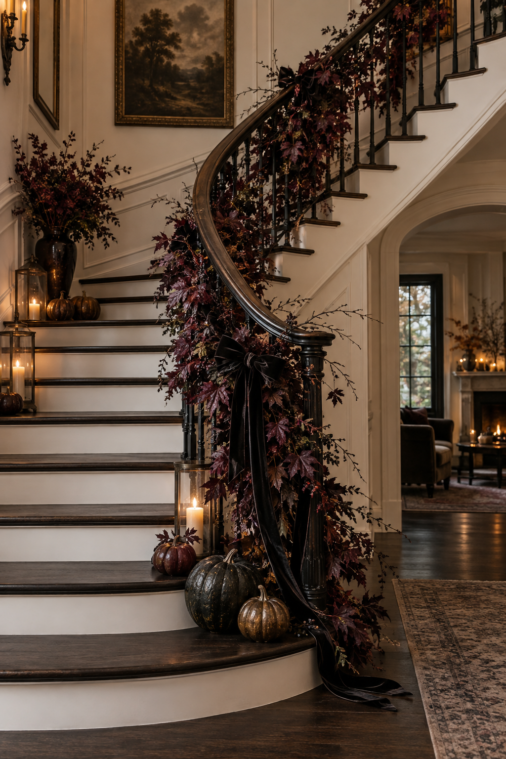 Traditional living room with vintage Halloween details