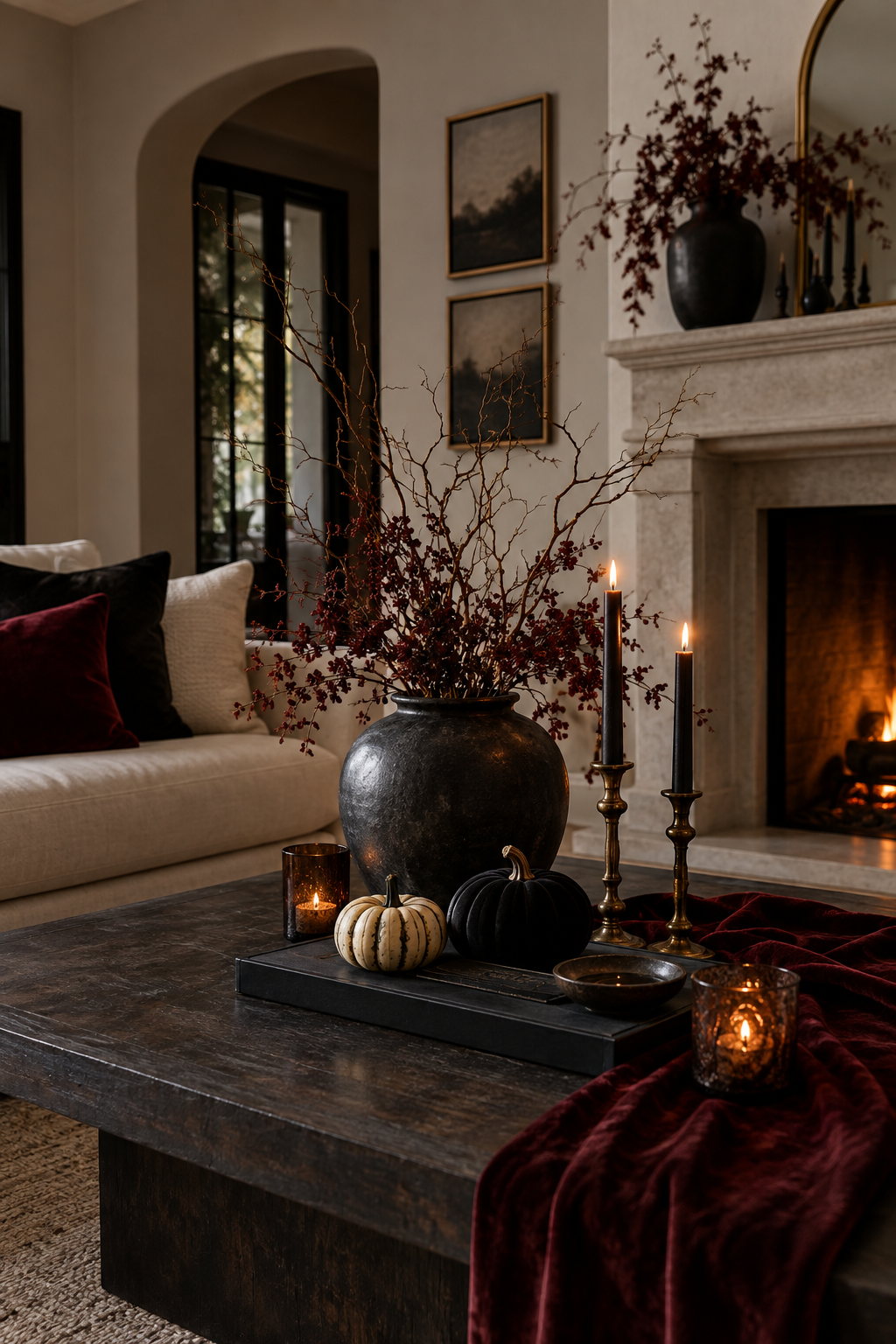Moody Halloween powder room flowers
