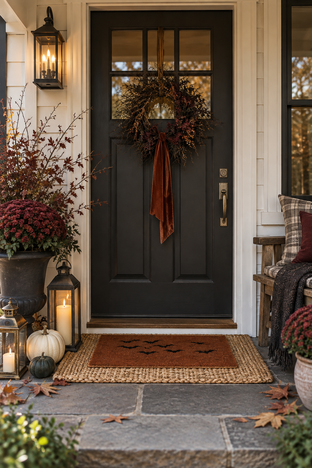 Porch railing with restrained black ribbon