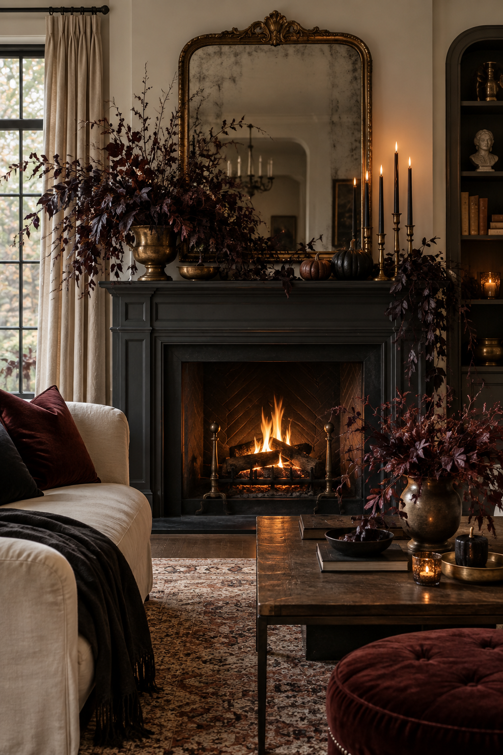 Dramatic evening Halloween living room
