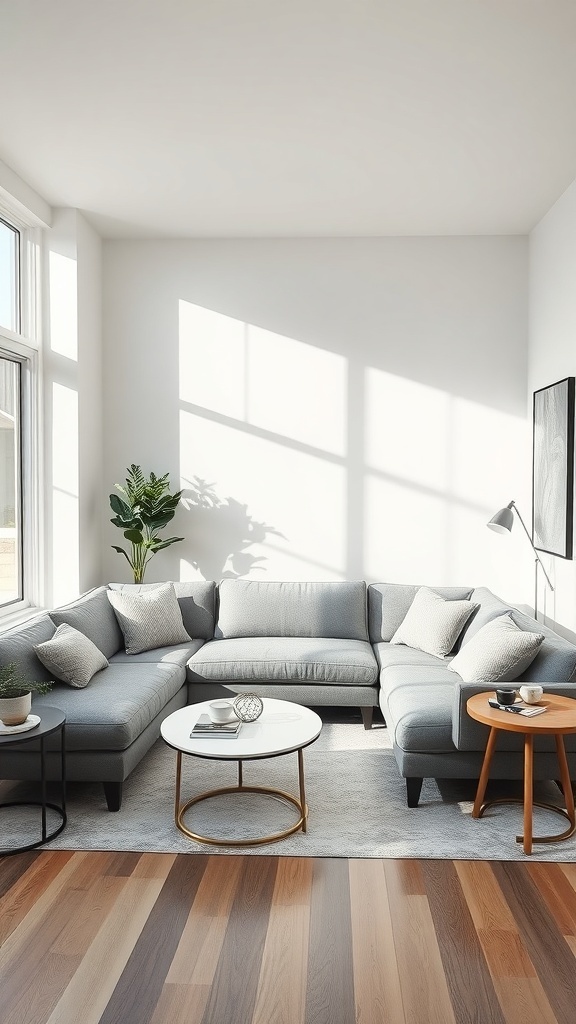 A cozy small living room featuring a compact sectional sofa in a corner arrangement.