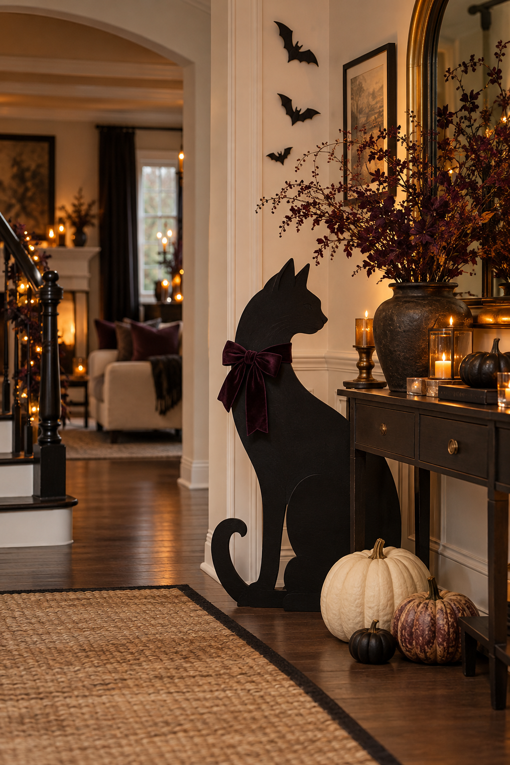 Create a Black Cat Entryway Silhouette styled as black cat Halloween decor ideas