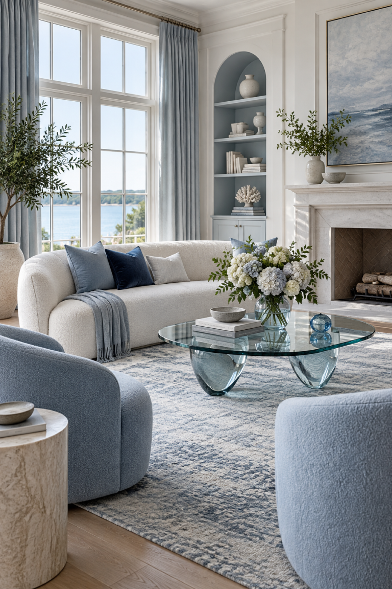 Cool Blue create a confident living room