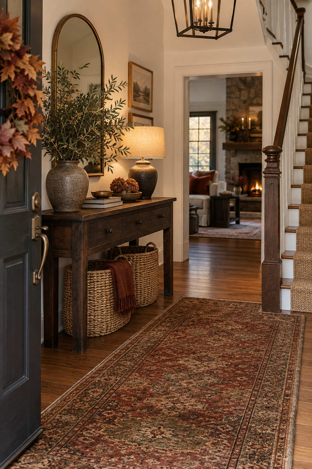Cozy fall entryway with warm natural layers
