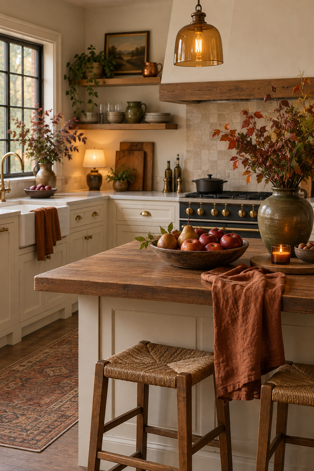 Cozy fall kitchen with warm natural decor