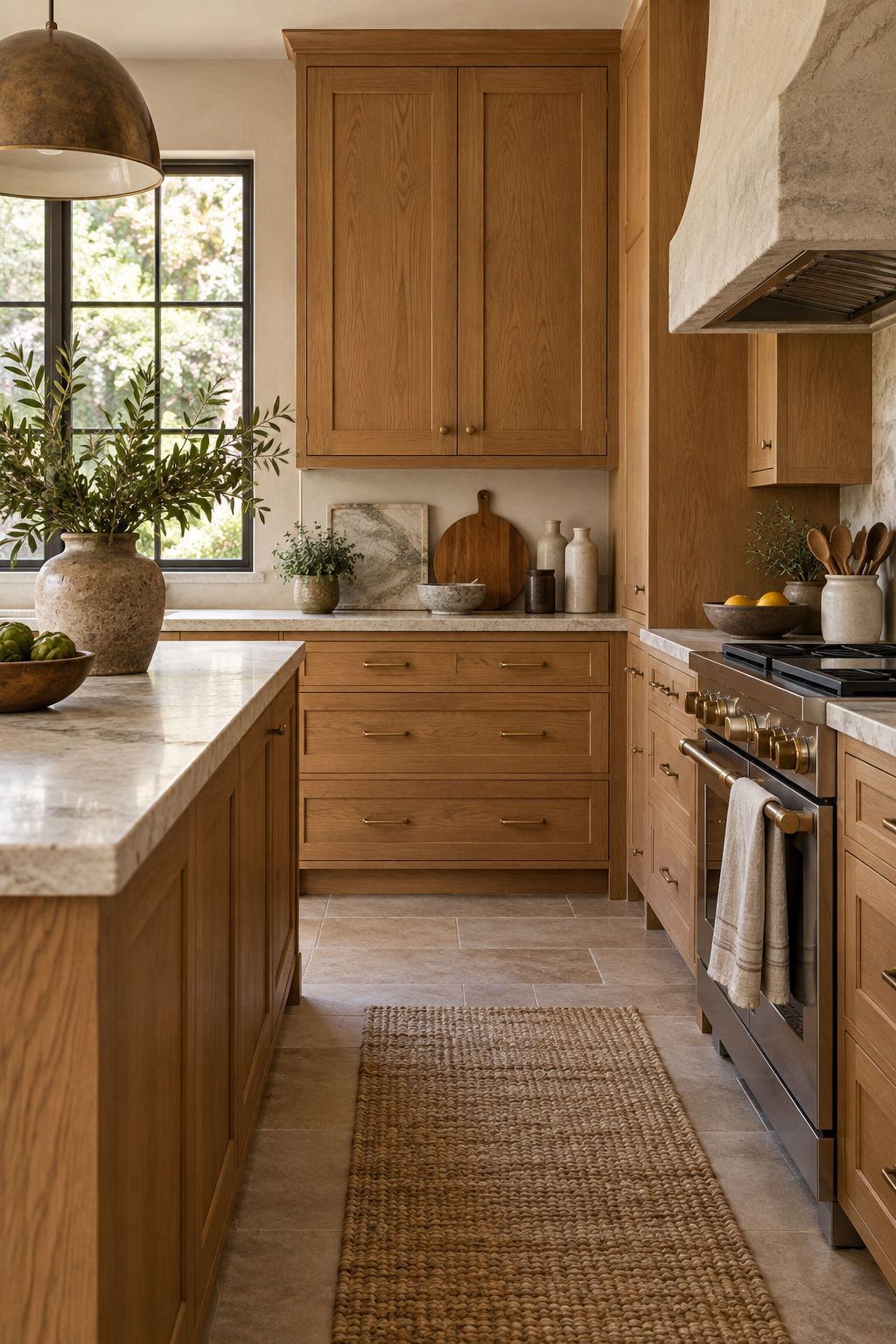 Start with Warm Oak Cabinetry