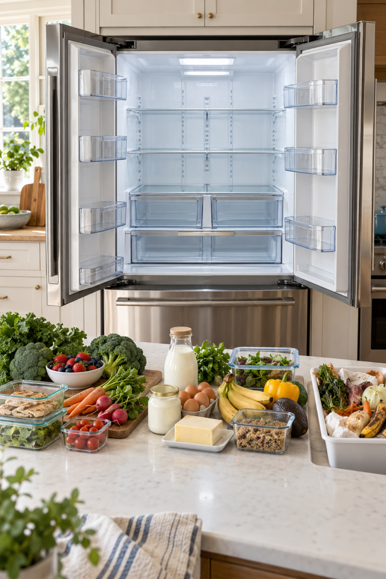 Start with a Full Fridge Edit in a clean organized refrigerator