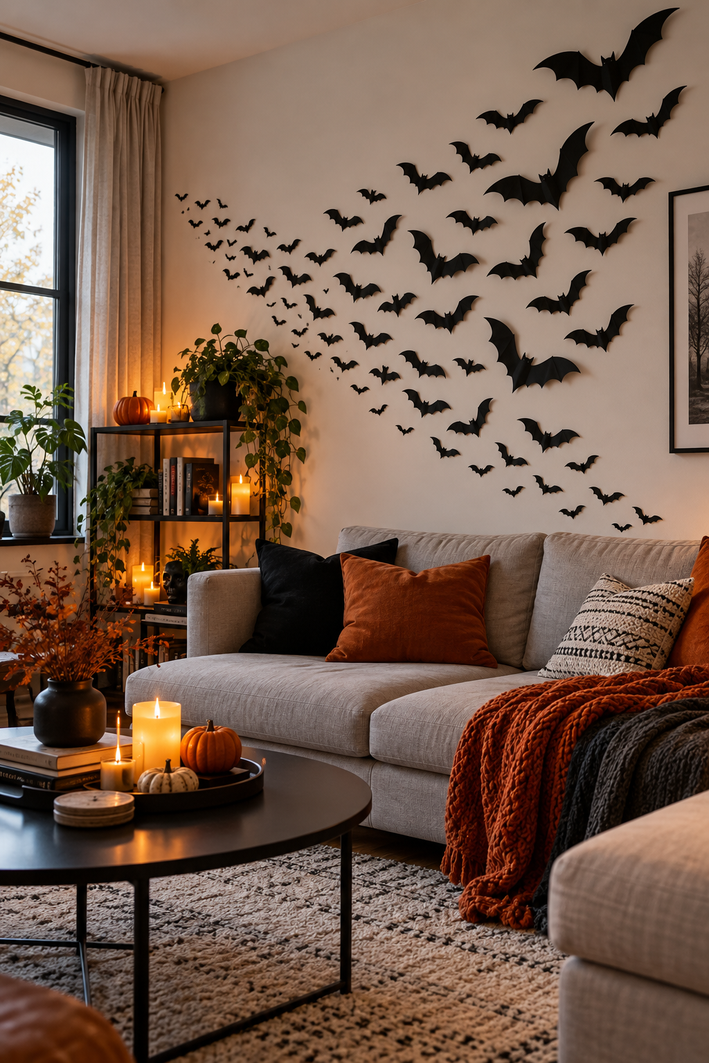 Create a Removable Bat Wall styled as Halloween apartment decor ideas