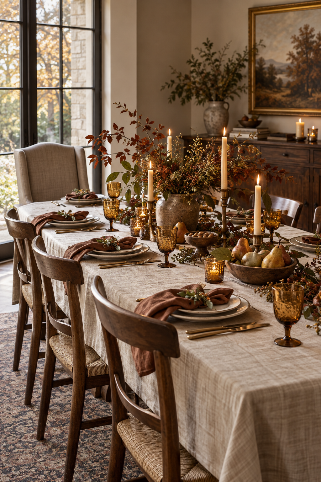 Simple fall tablescape with warm natural layers