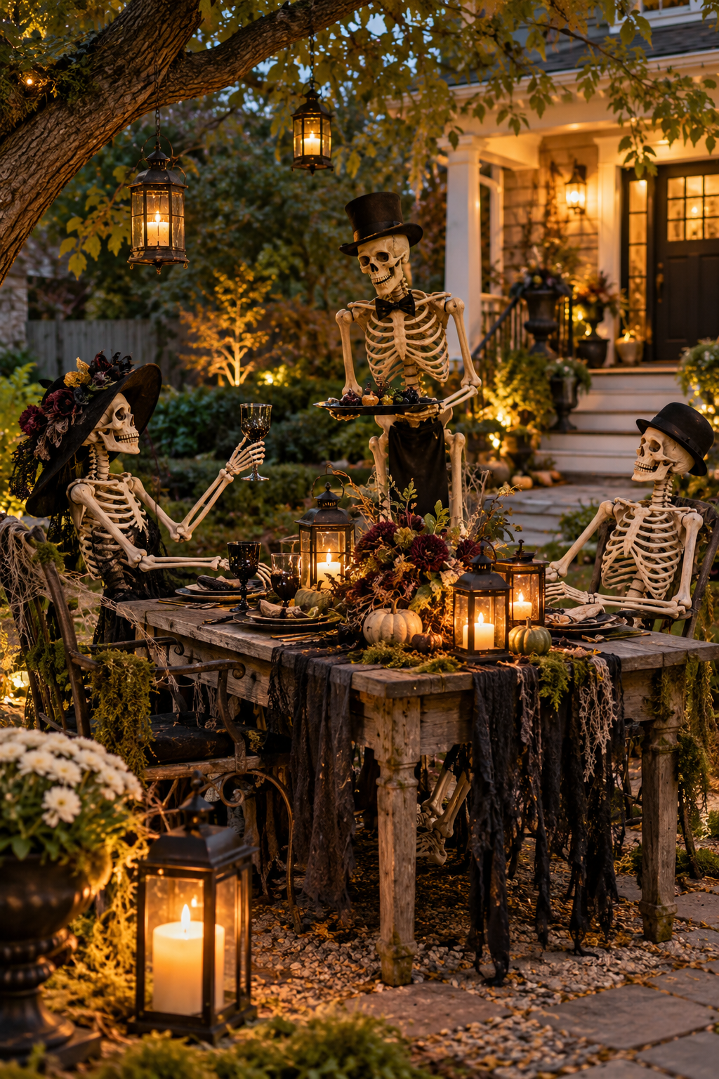 Stage a Skeleton Garden Party styled as skeleton yard display ideas