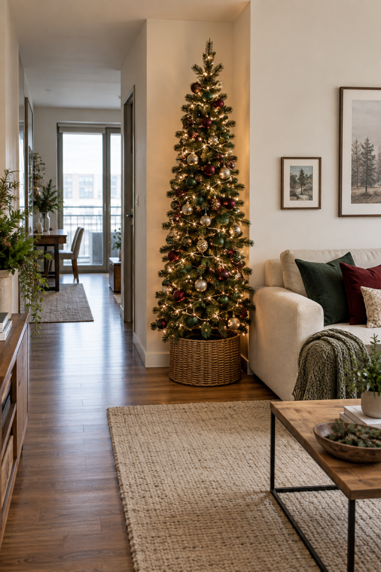 Choose a slim Christmas tree for a compact apartment