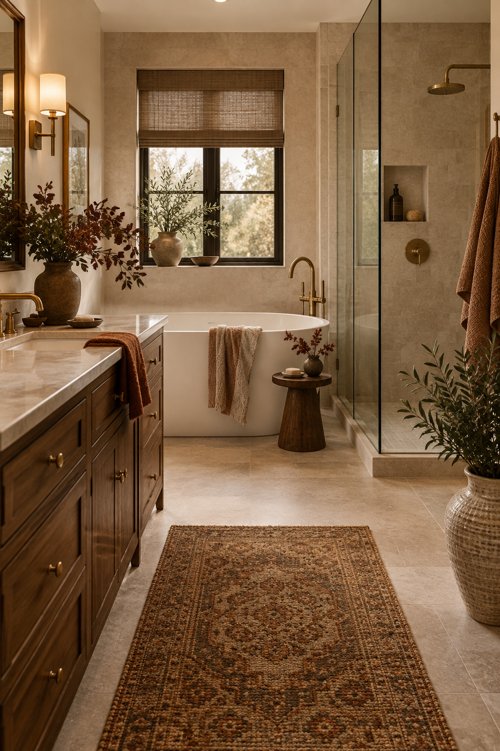 Warm neutral autumn bathroom