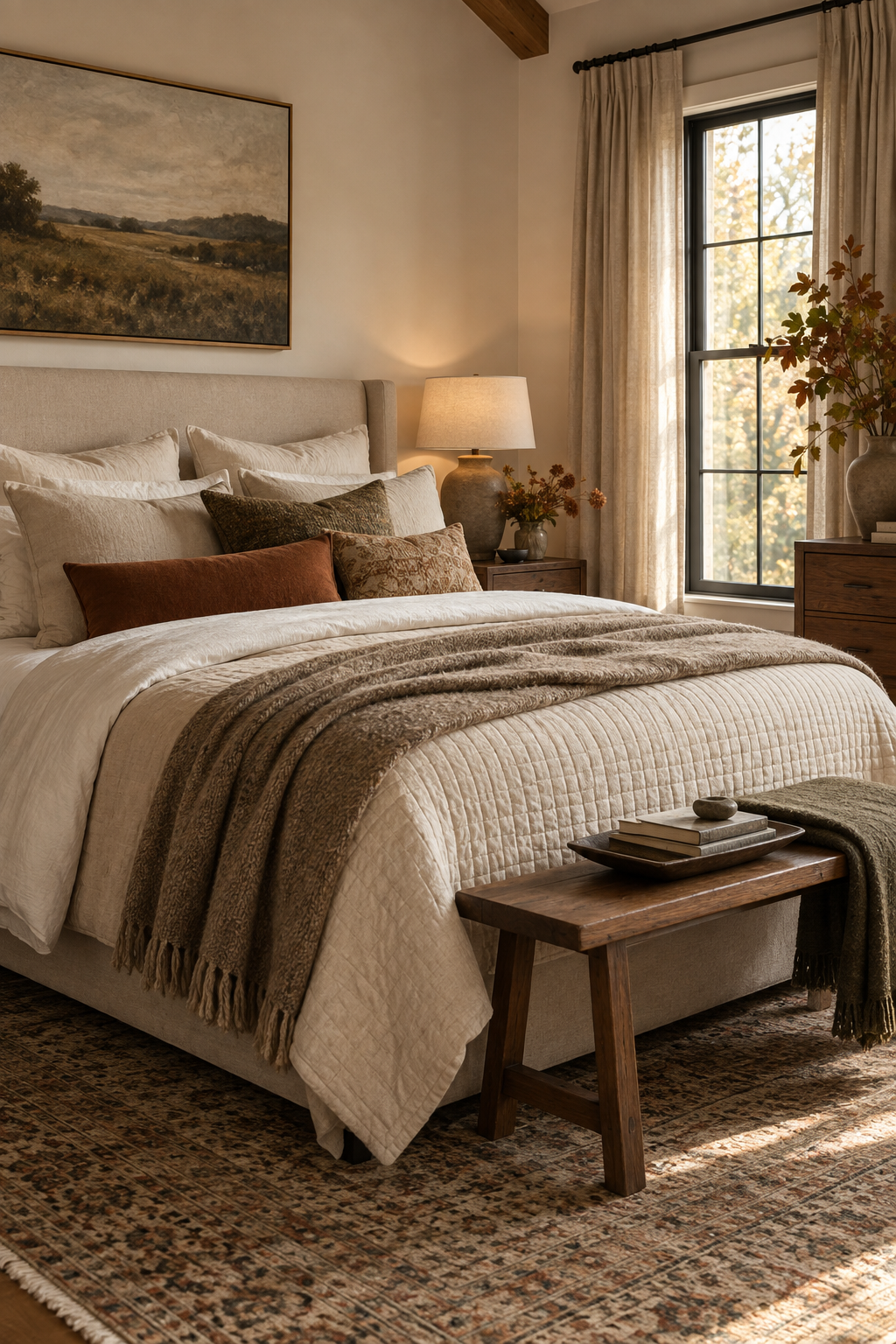 Warm neutral autumn bedding