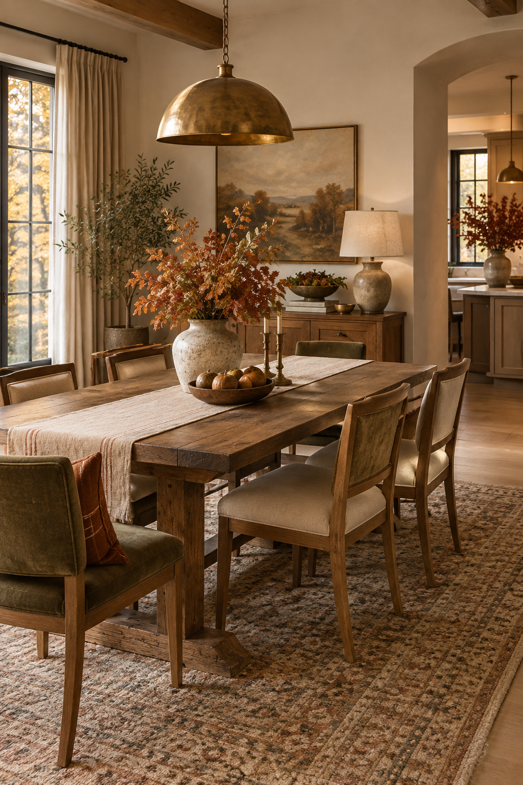 Warm neutral fall dining room palette