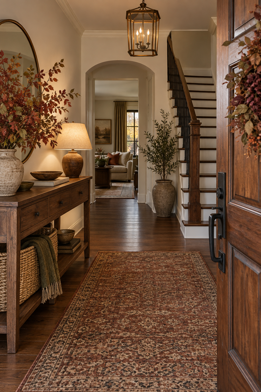 Warm neutral autumn entryway palette