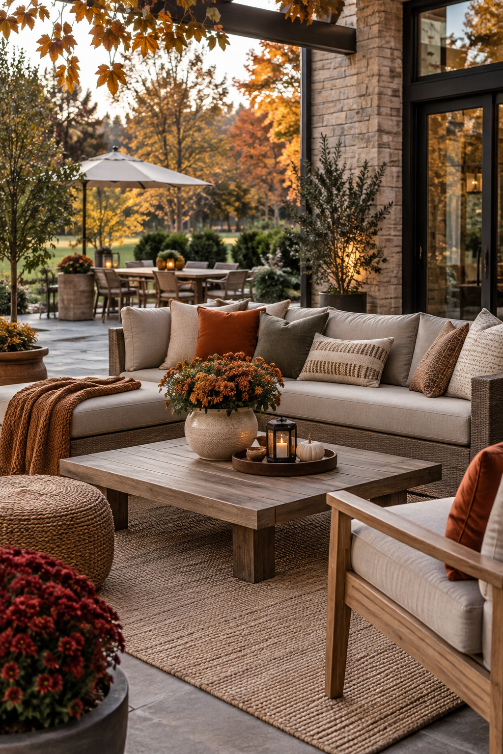 Warm neutral foundation for a fall patio
