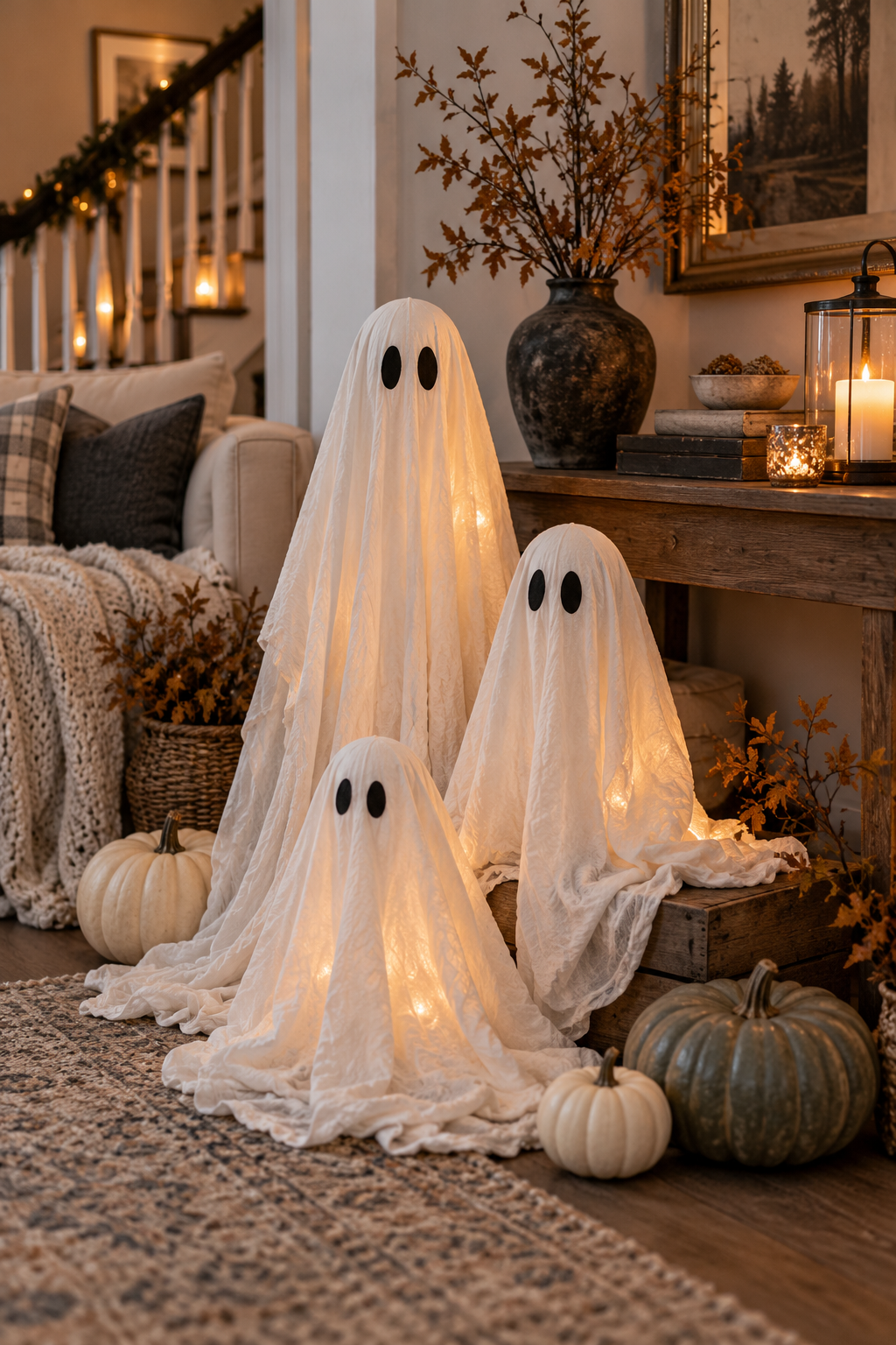 Sew Simple Pillowcase Ghosts styled as DIY ghost decor ideas