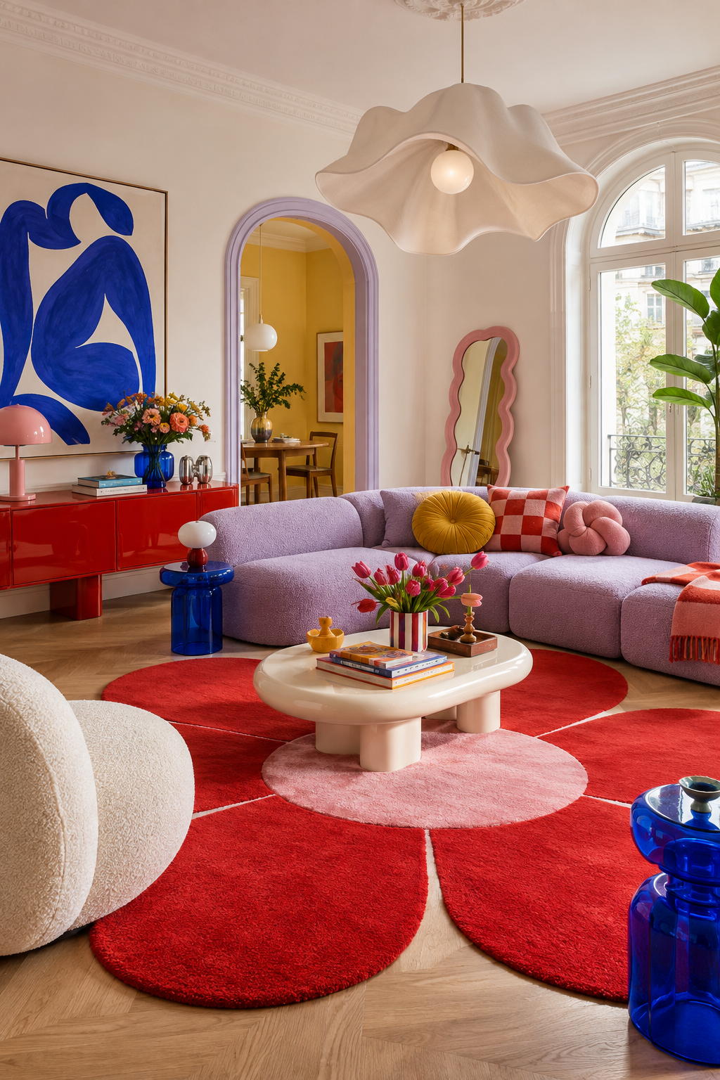 FunHaus living room with flower rug