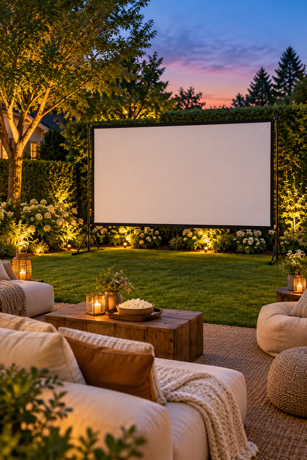 Hang a Smooth Outdoor Screen for a magical garden movie night