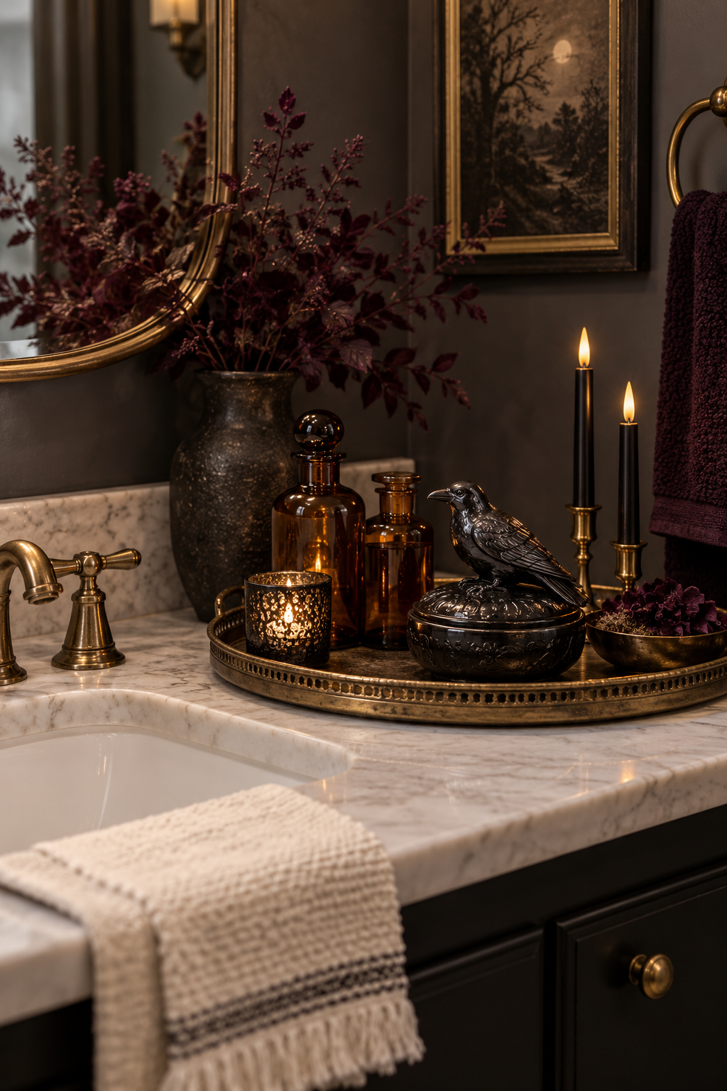 Create a Haunted Vanity Tray styled as Halloween bathroom decor ideas