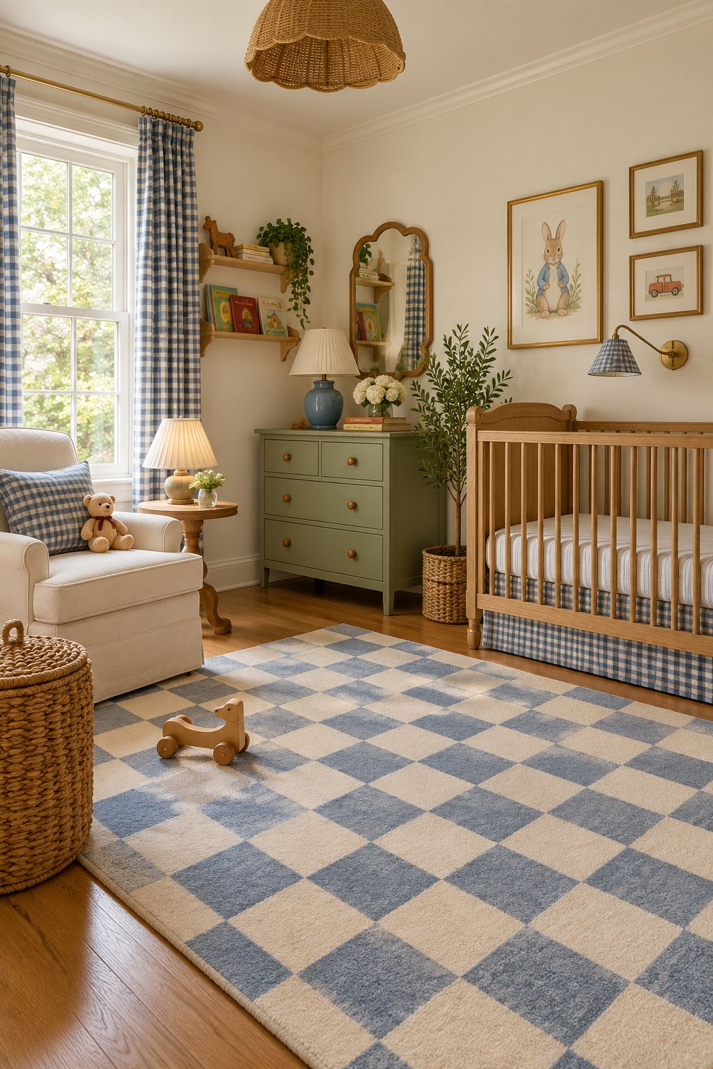 Add a Playful Checkerboard Rug in a nostalgic 90s-inspired nursery