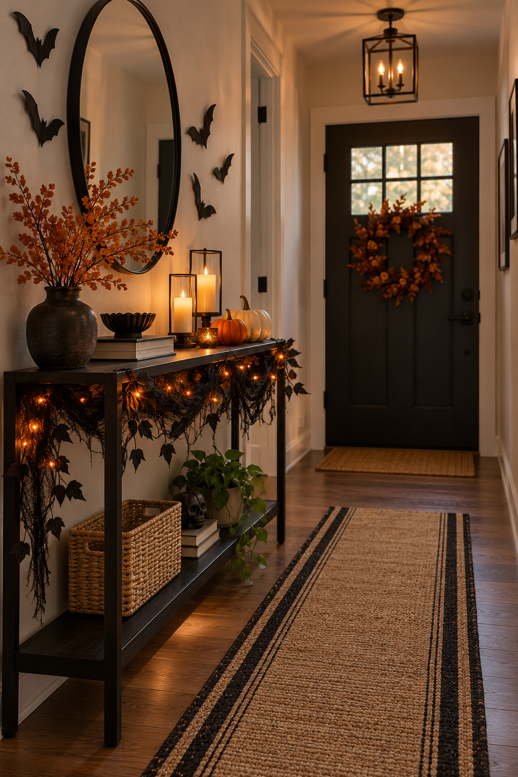 Style a Slim Entry Console styled as Halloween apartment decor ideas