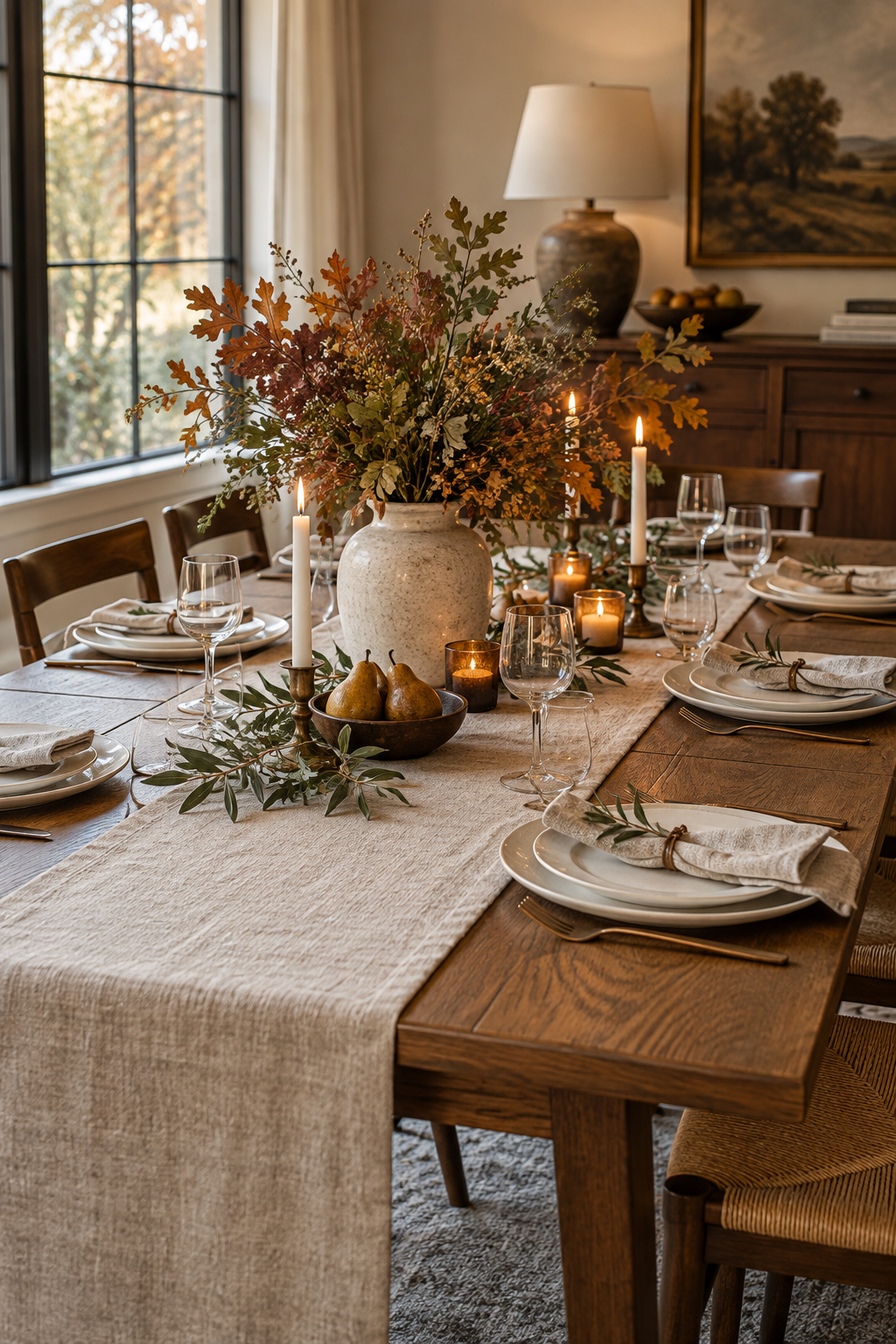 Neutral linen fall table setting