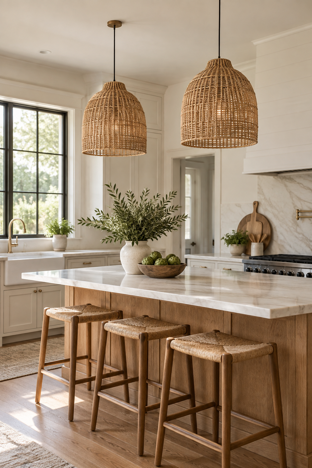 Hang a Pair of Woven Pendants over a Kitchen Island