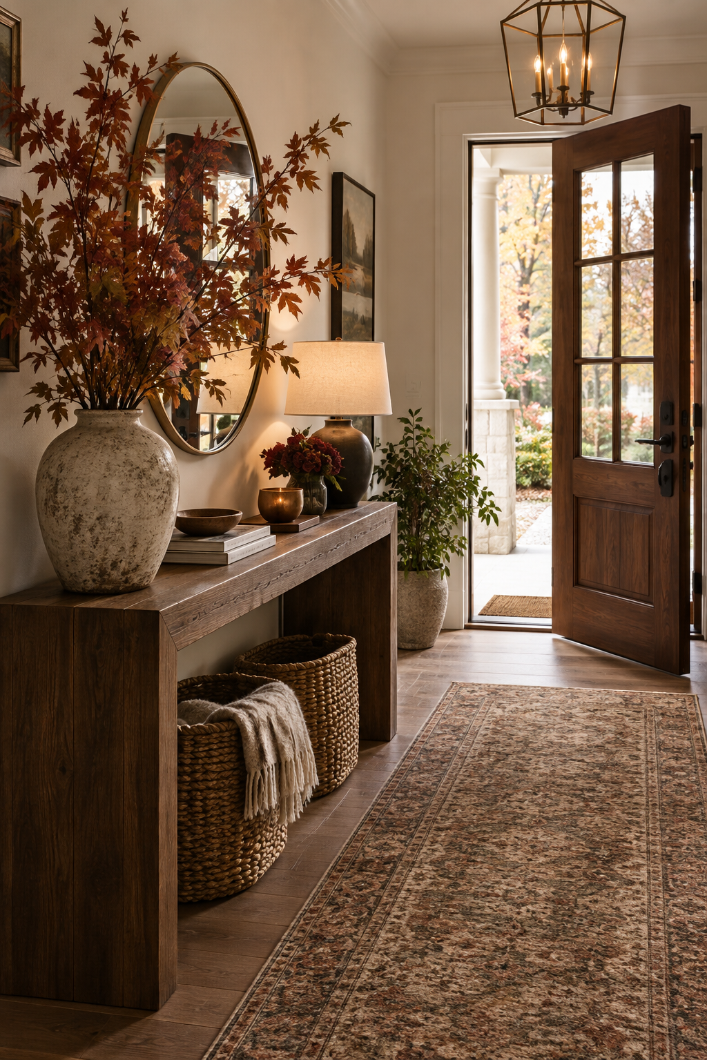 Tall autumn branches on entry console
