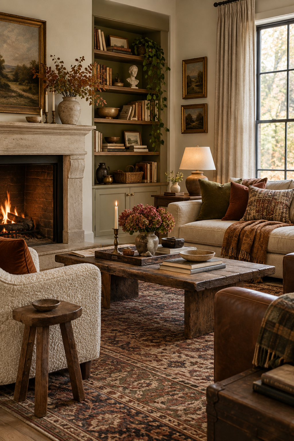 Fall fireplace mantel with branches