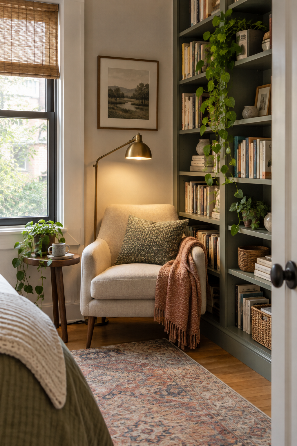 Tuck a Reading Chair beside a Bookcase