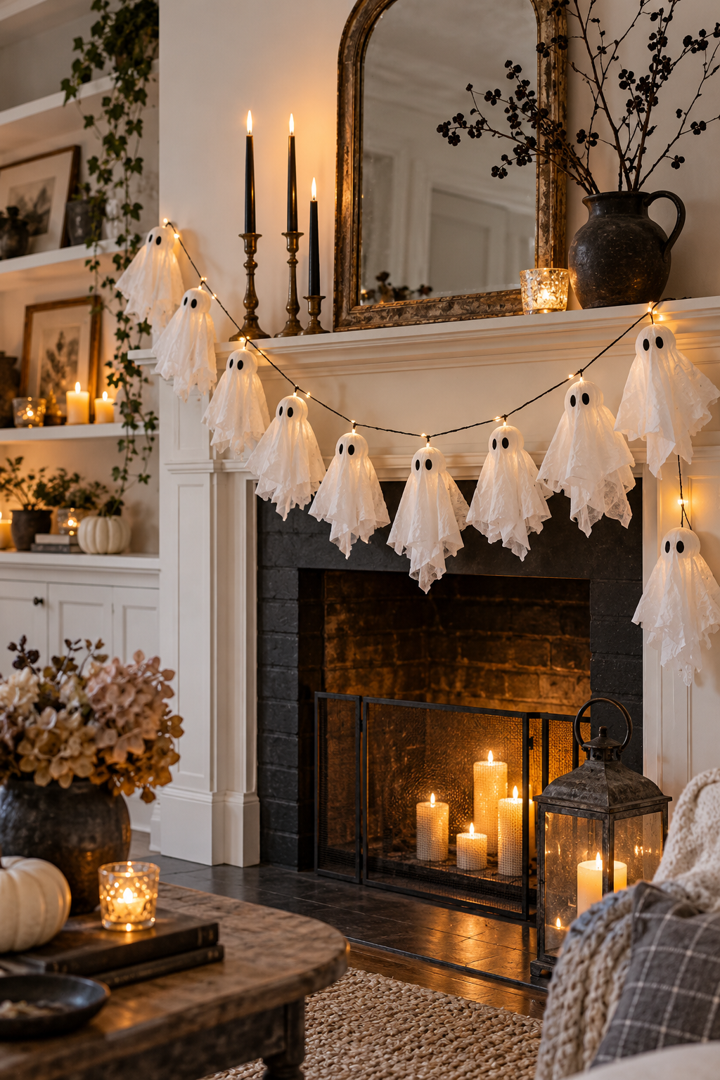 Create Paper Ghost Garlands styled as DIY ghost decor ideas