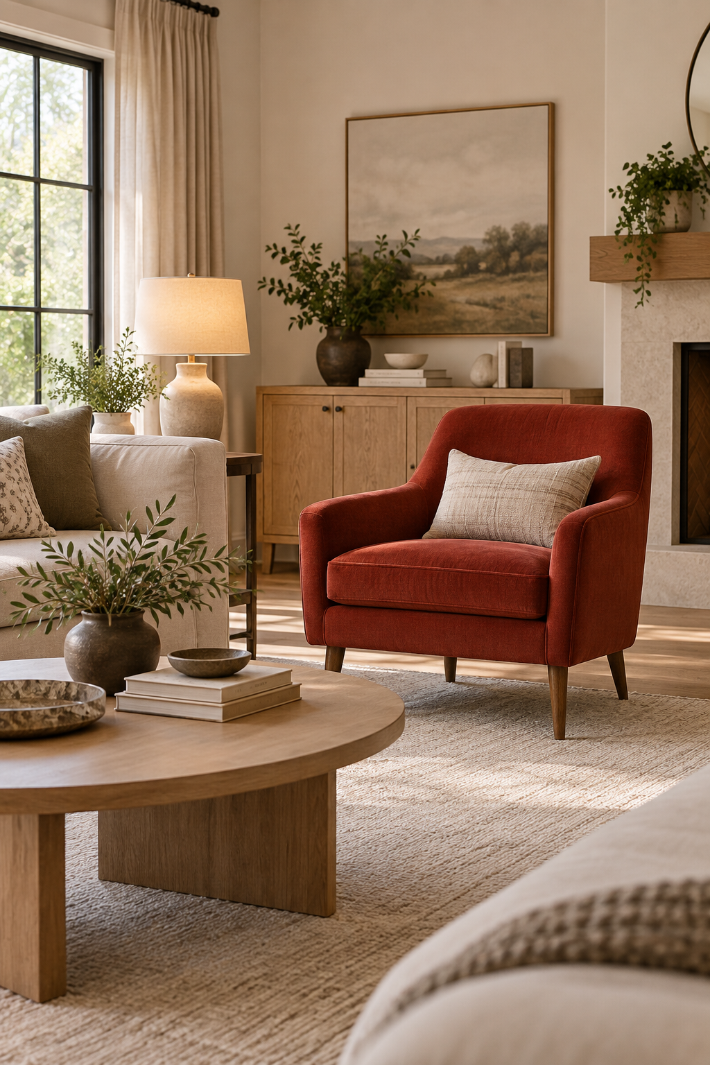Wake Up a Neutral Room with a Red Accent Chair