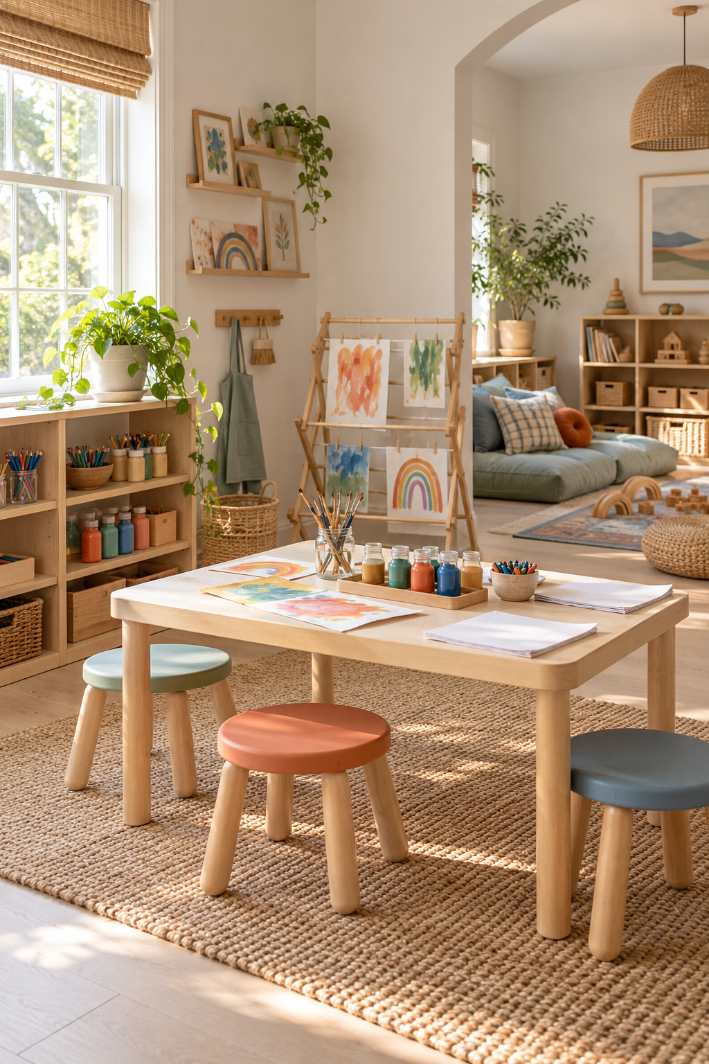 Add a Child-Size Art Studio in a stylish screen-free playroom