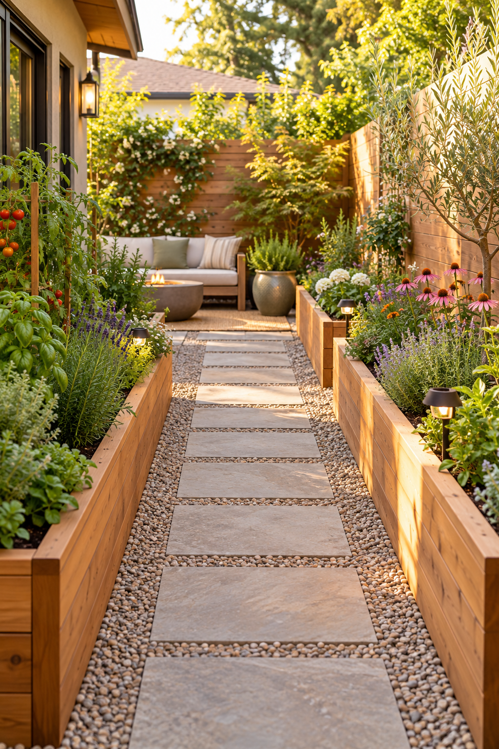 Build Slim Raised Beds Along the Fence in a small backyard garden