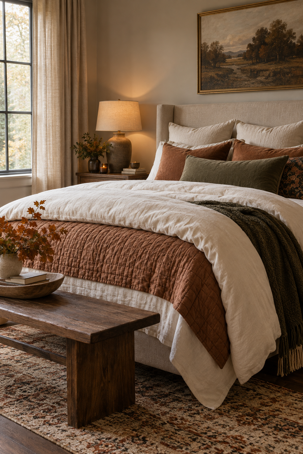Layered quilt beneath fall duvet