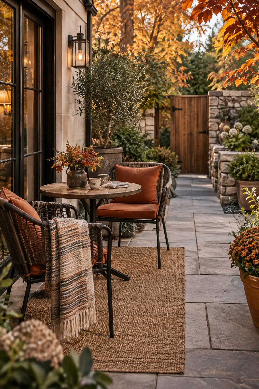 Small fall patio with a bistro set