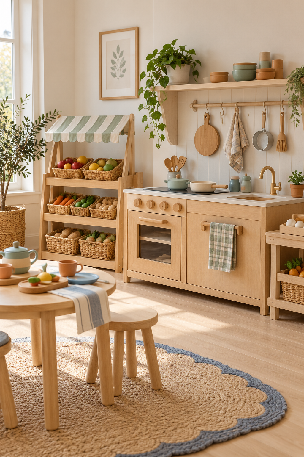 Set Up a Simple Pretend Kitchen in a stylish screen-free playroom