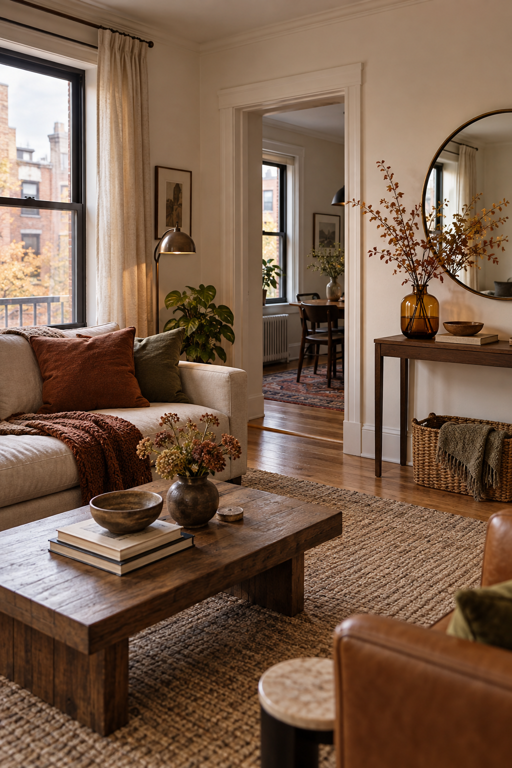 Olive and walnut fall apartment decor