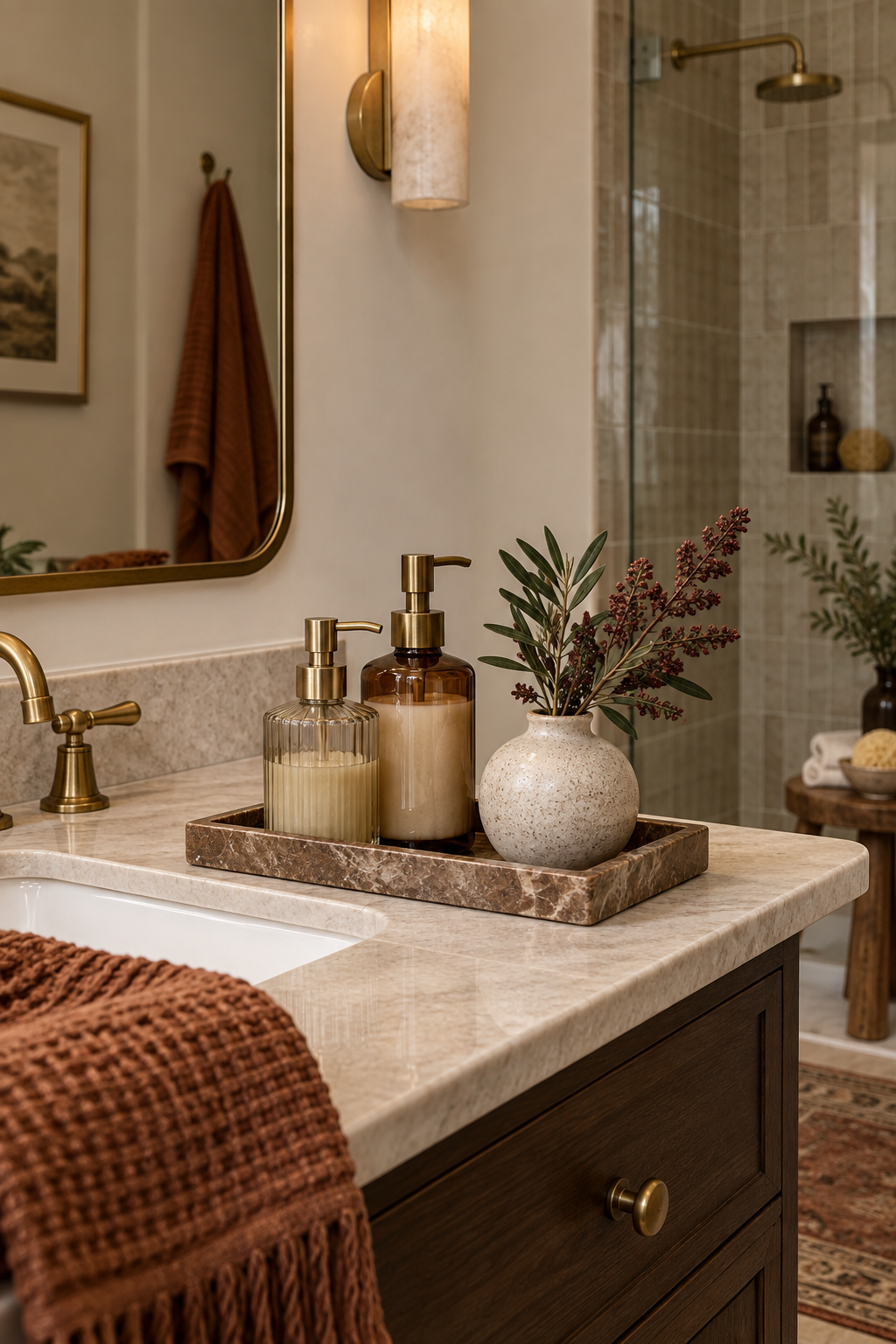 Organized fall bathroom vanity tray