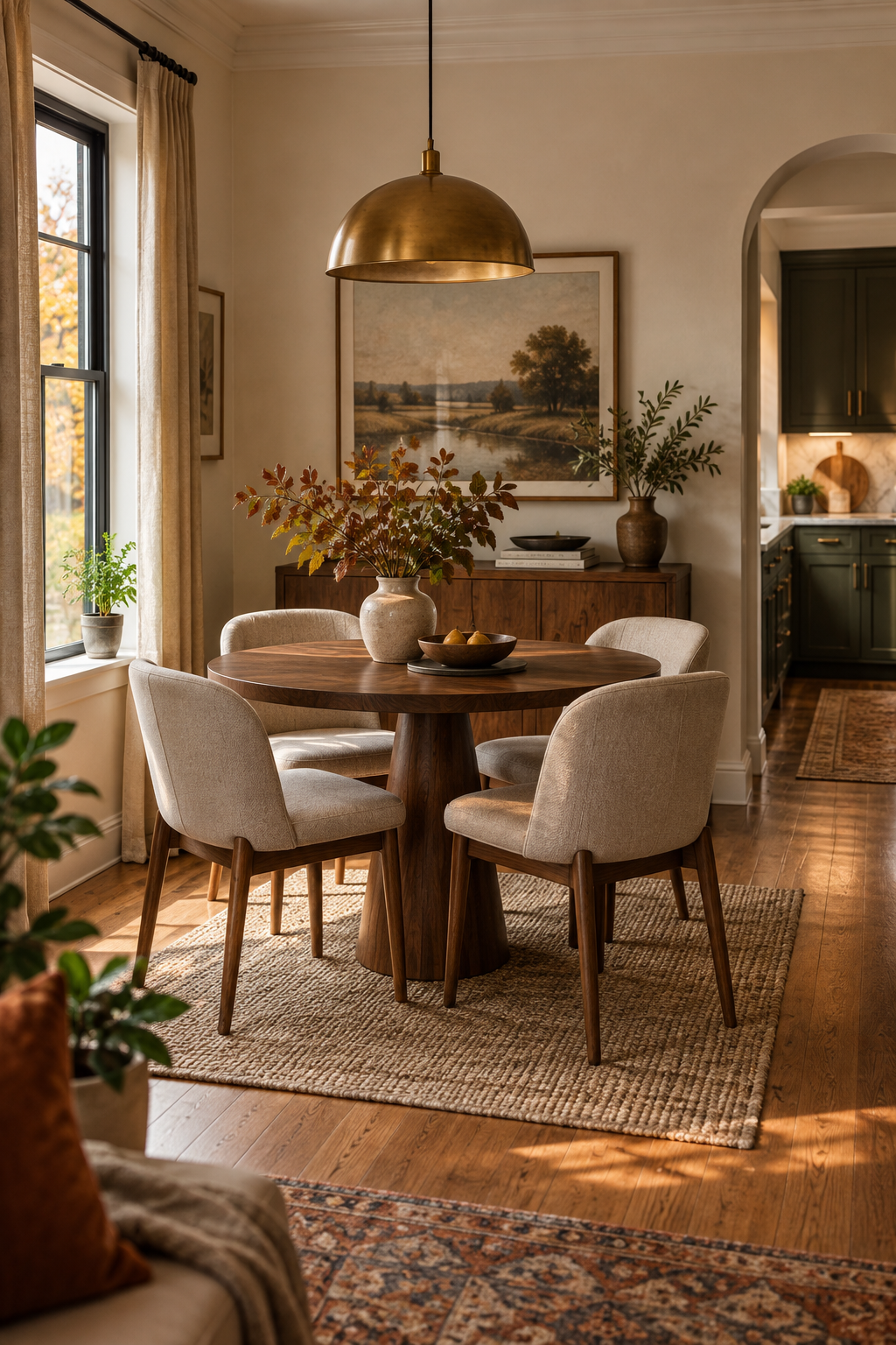 Round table in a small fall dining room