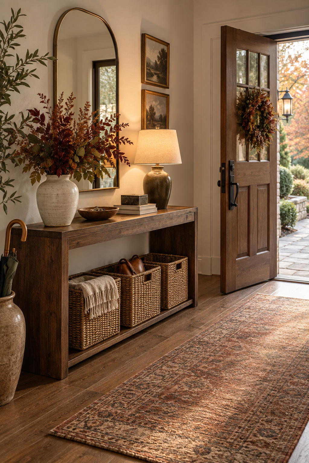 Practical three zone fall console table