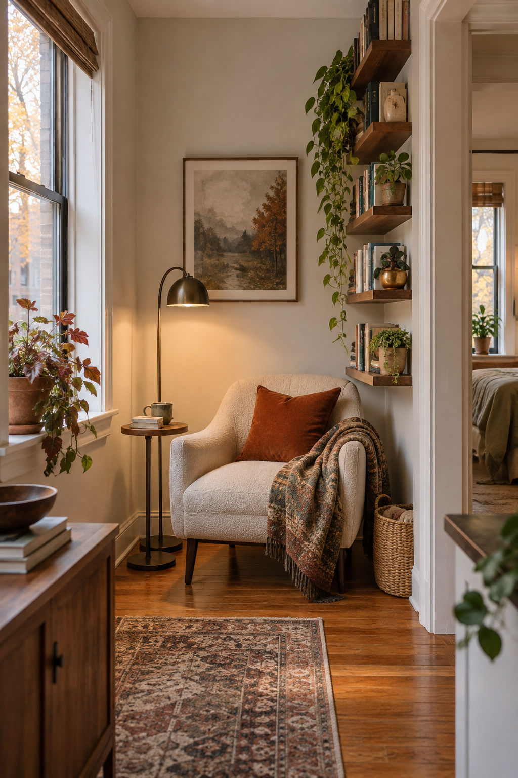 Small apartment fall reading corner
