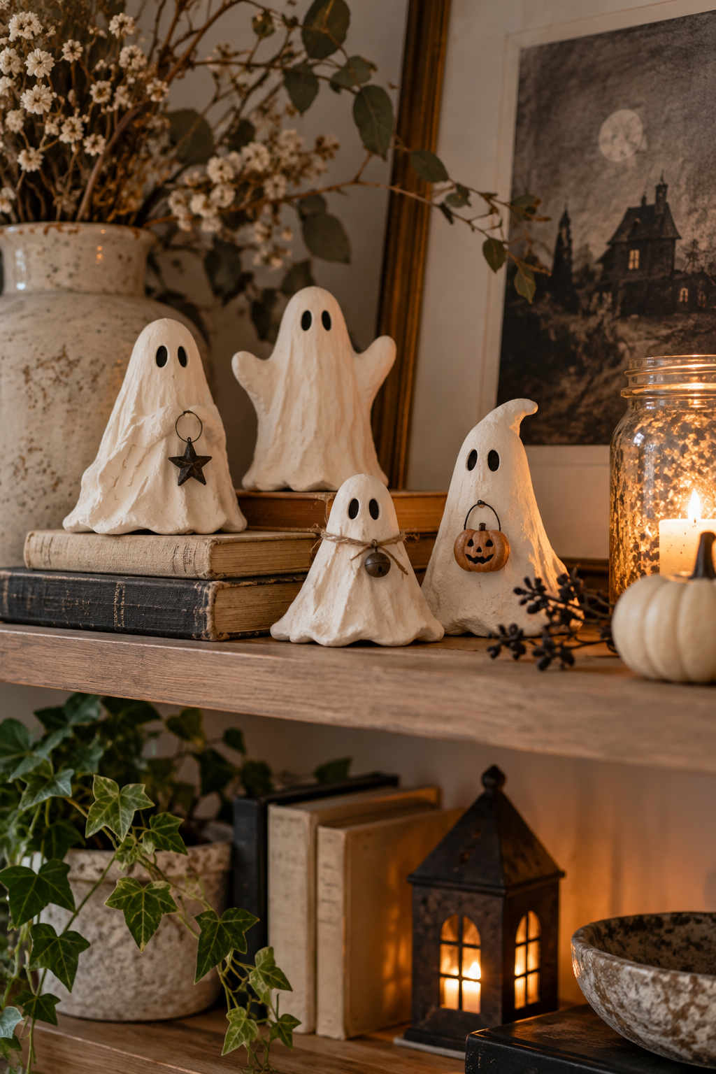 Shape Air-Dry Clay Ghosts styled as DIY ghost decor ideas